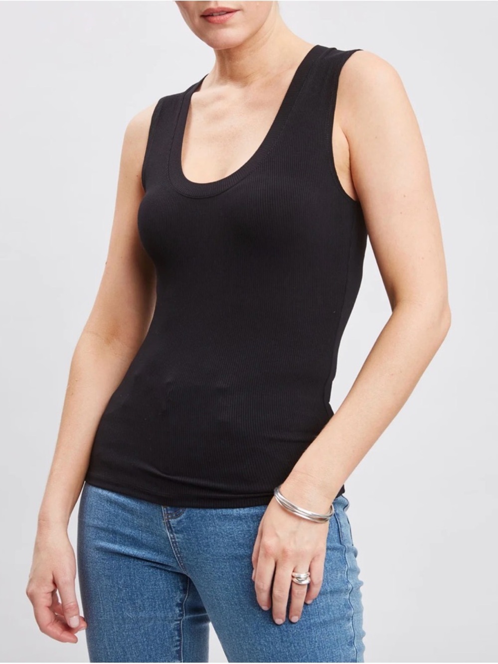 Elie Tahari Rib Scoop Neck Tank Top Small